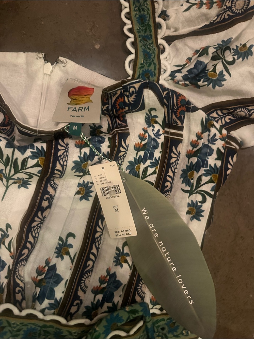 FARM Rio White Mandela Floral Puff-Sleeve Mini Dress with Blue and Green Print - Picture 6 of 7